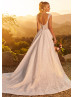 Beaded Ivory Lace Satin U Back Wedding Dress With Pockets